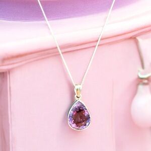 Large Tear Drop Amethyst Sterling Silver Necklace